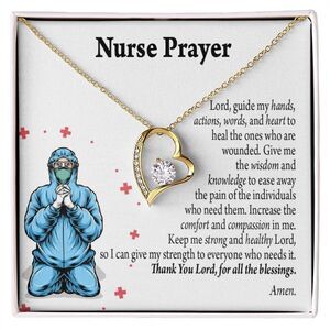 Nurse Prayer Necklace Forever Love CZ Heart Necklace White Gold Luxury Box